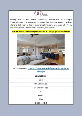 Trusted Home Remodeling Contractors In Chicago  Contactohi.com