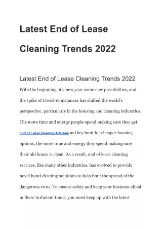 Latest End of Lease Cleaning Trends 2022
