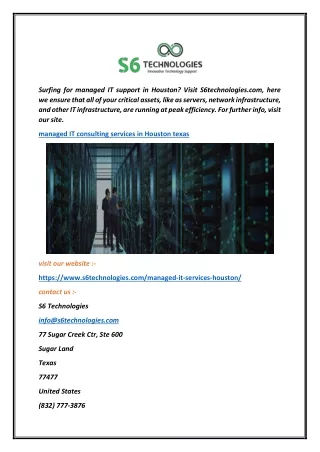 Managed It Consulting Services in Houston Texas  S6technologies.com
