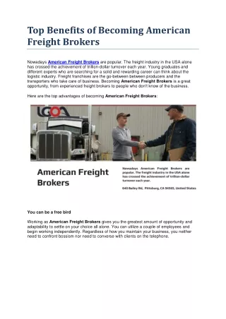 Top Benefits of Becoming American Freight Brokers