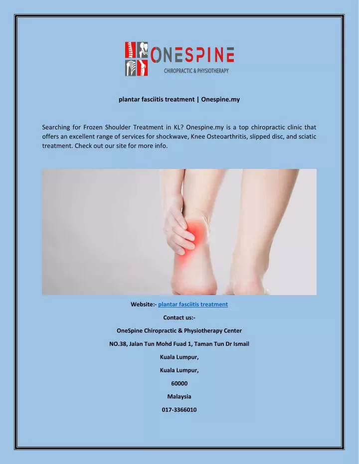 plantar fasciitis treatment onespine my