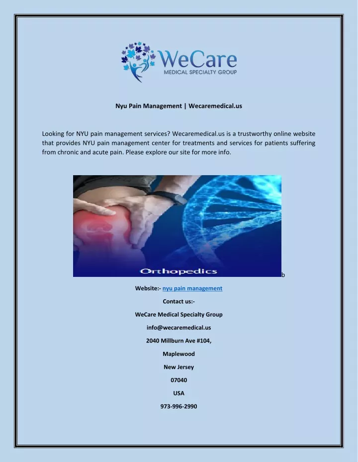 nyu pain management wecaremedical us