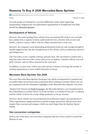 reasons to buy a 2020 mercedes benz sprinter