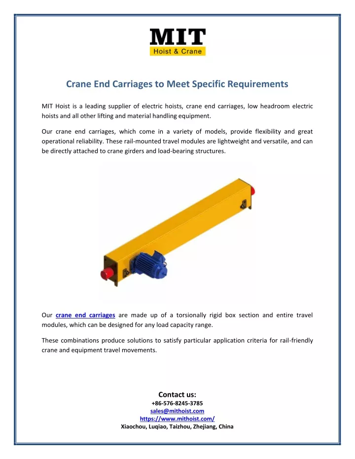 crane end carriages to meet specific requirements