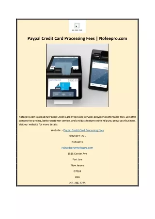 Paypal Credit Card Processing Fees