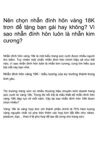 Nên chọn nhẫn đính hôn vàng 18K trơn để tặng bạn gái hay không? Vì sao nhẫn đính hôn luôn là nhẫn kim cương?