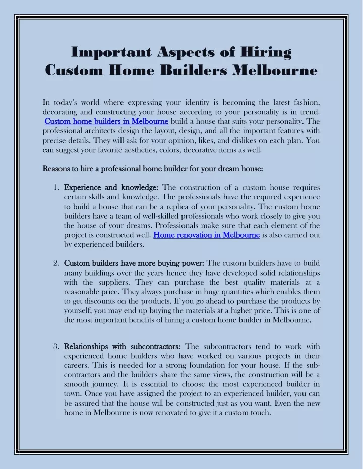 important aspects of hiring custom home builders