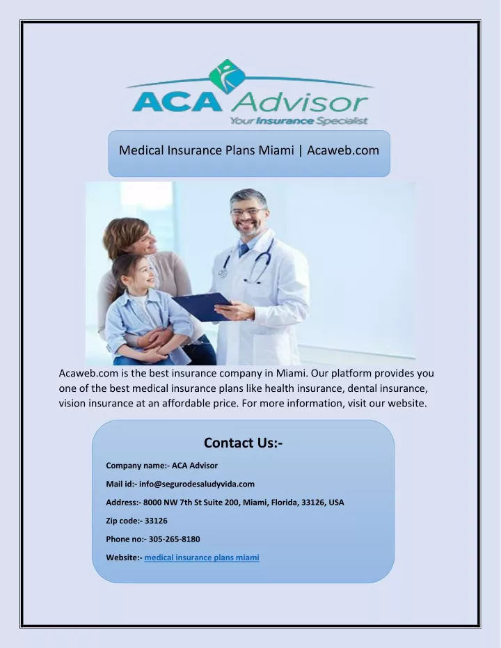 medical insurance plans miami acaweb com