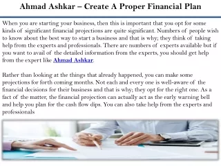 Ahmad Ashkar – Create A Proper Financial Plan