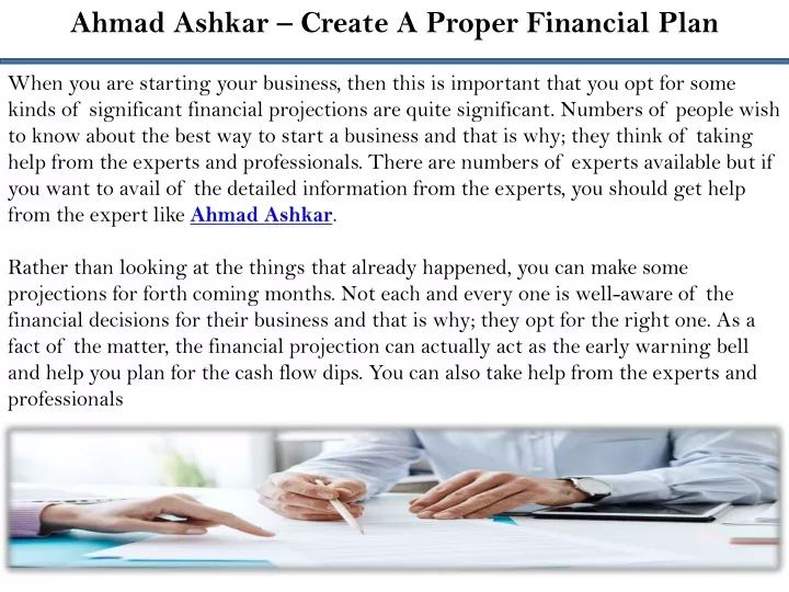 ahmad ashkar create a proper financial plan