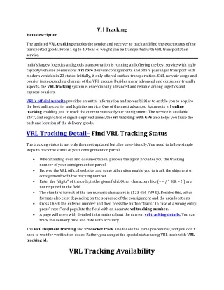 vrl tracking | prohubtracking