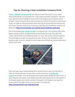 Tips for Choosing a Solar Installation Company Perth