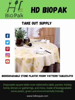 Biodegradable Stone Plastic Peony Pattern Tablecloth