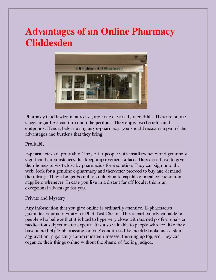 advantages of an online pharmacy cliddesden