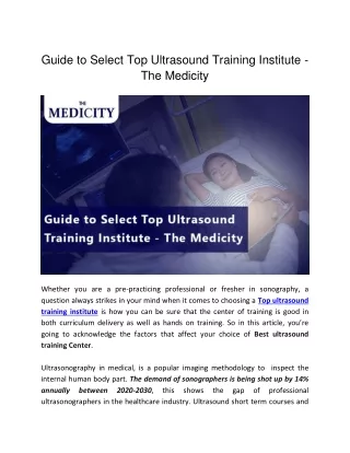 Guide to Select Top Ultrasound Training Institute - The Medicity