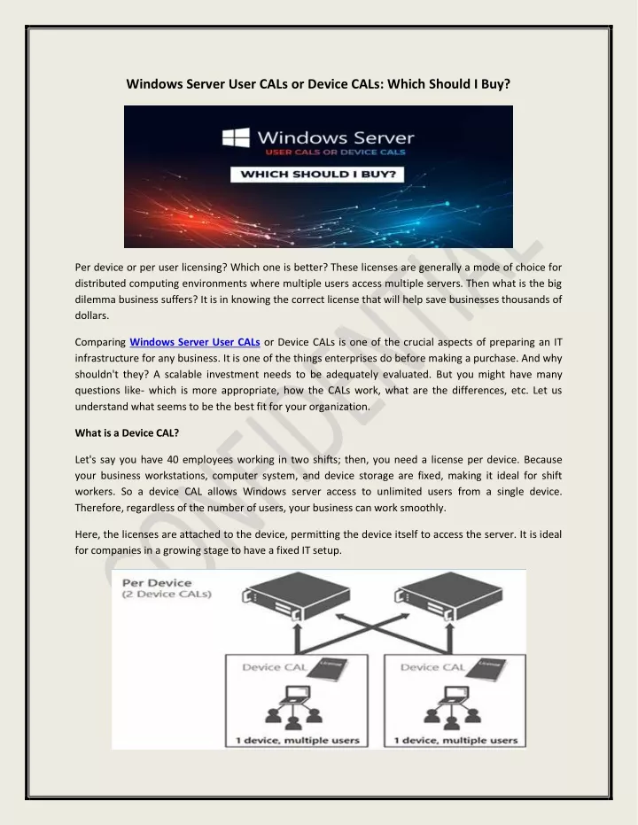 windows server user cals or device cals which