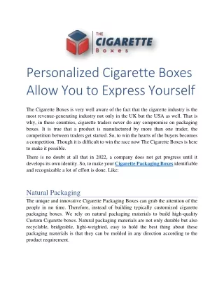 Personalized Cigarette Boxes Allow You to Express Yourself