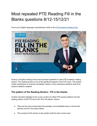 Most repeated PTE Reading Fill in the Blanks questions 8_12-15_12_21