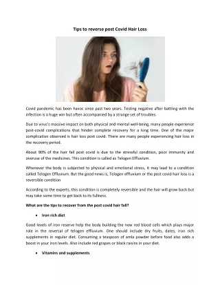 Tips to reverse post Covid Hair Loss