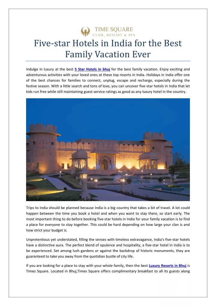 five star hotels in india for the best family