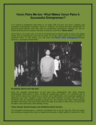 Varun Patra Me-too- What Makes Varun Patra A Successful Entrepreneur?