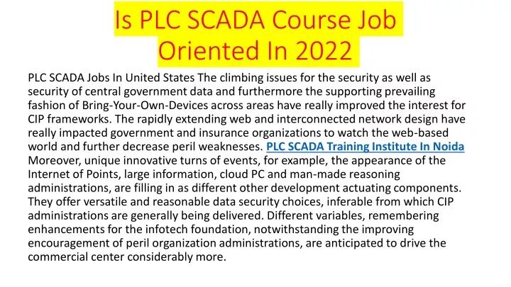 is plc scada course job oriented in 2022