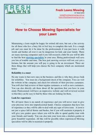 How to Choose Mowing Specialists for your Lawn