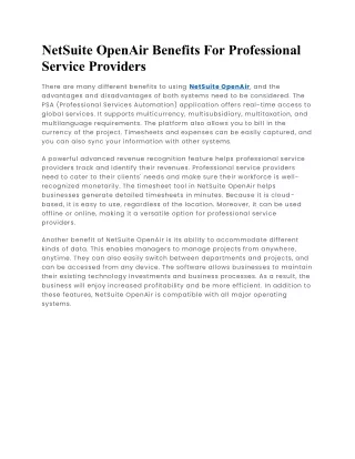 NetSuite OpenAir Benefits For Professional Service Providers