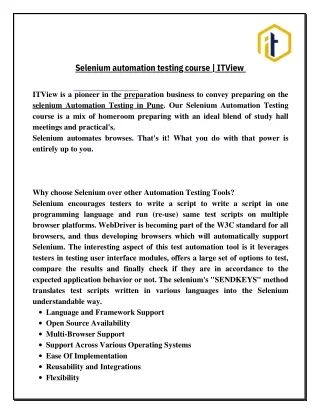 selenium automation testing course | ITView