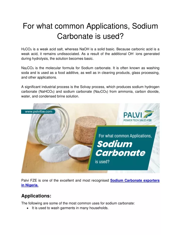 for what common applications sodium carbonate