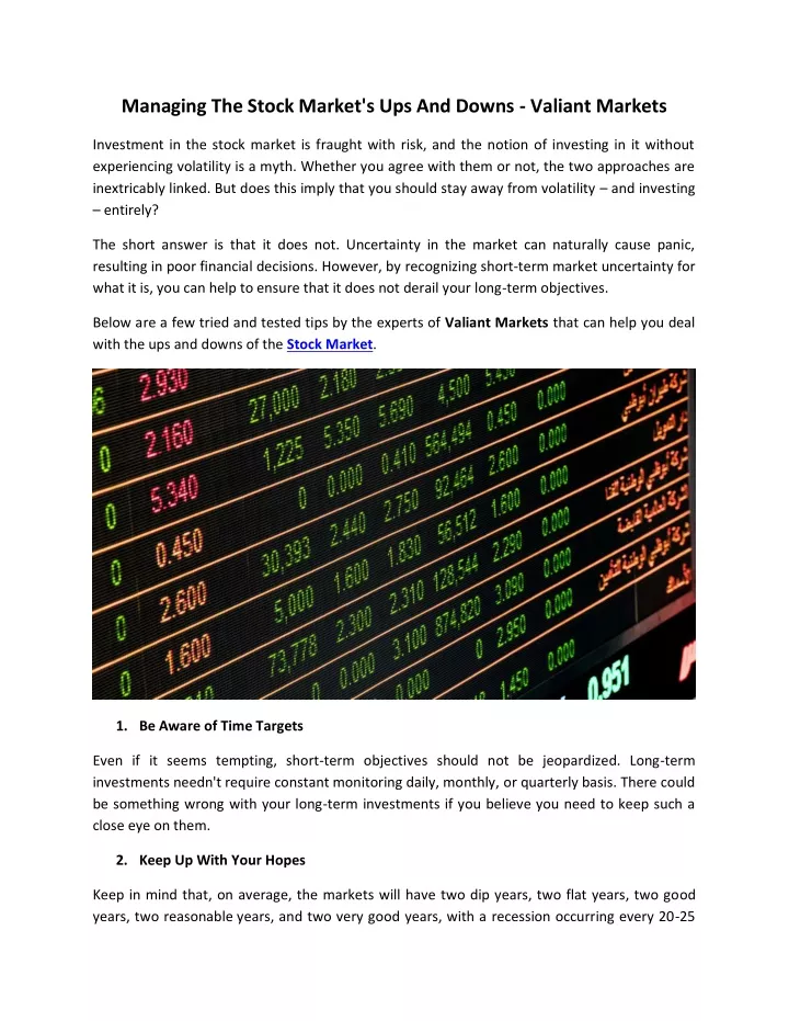 managing the stock market s ups and downs valiant