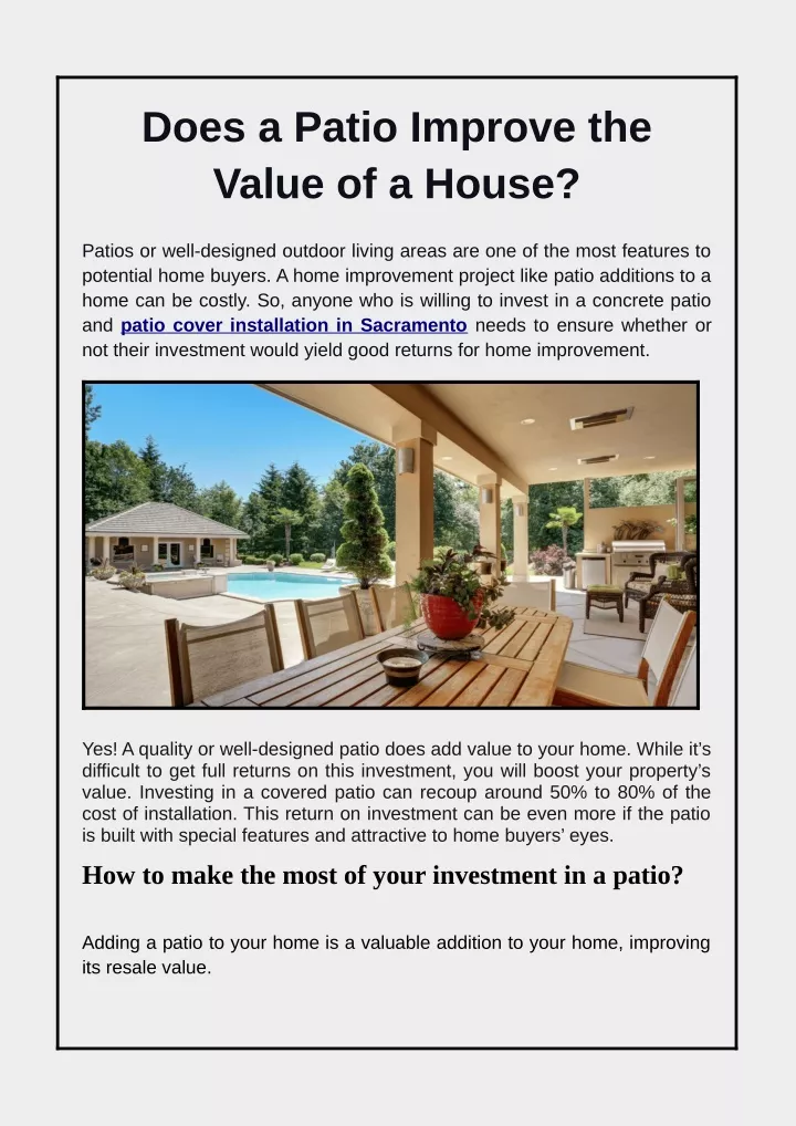 does a patio improve the value of a house