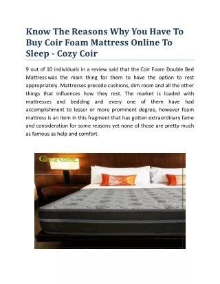 The Reasons Why You Have To Buy Coir Foam Mattress Online To Sleep - Cozy CoirBu