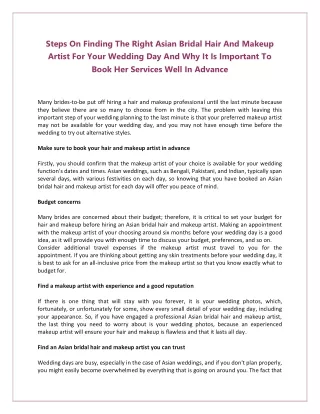 Steps On Finding The Right Asian Bridal Hair And Makeup Artist For Wedding Day