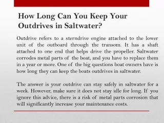 How Long Can You Keep Your Outdrives in Saltwater