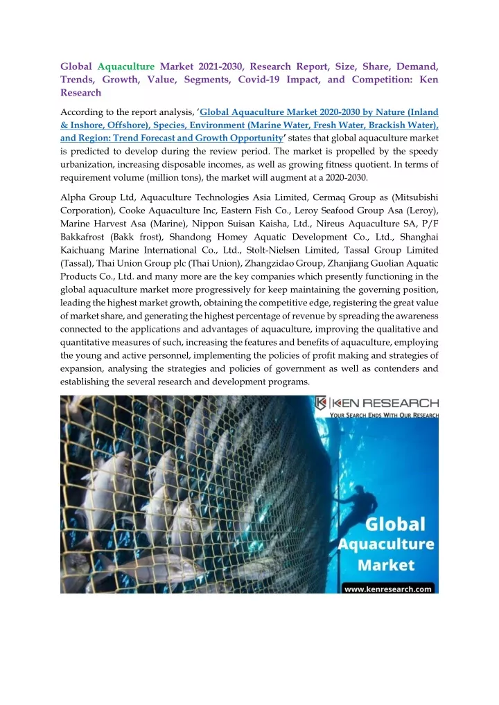 global aquaculture market 2021 2030 research