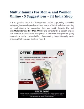 Multivitamins For Men & and Women Online - 5 Suggestions - Fit India Shop