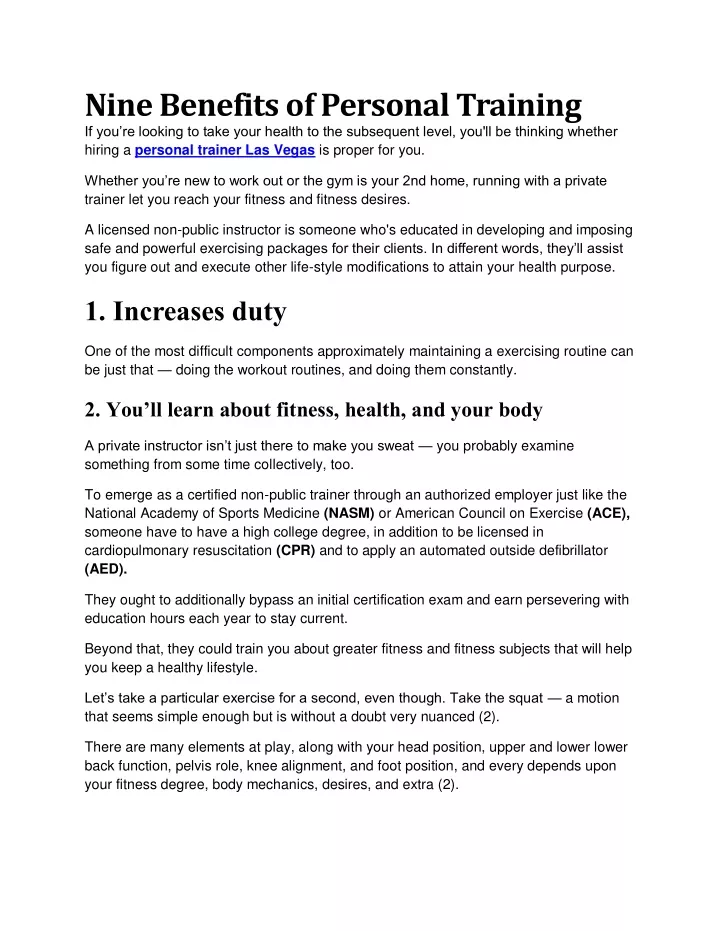 nine benefits of personal training
