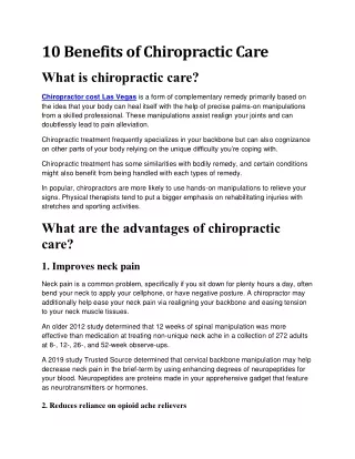 10 Benefits of Chiropractic Care