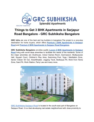 things to get 3 bhk apartments in sarjapur road