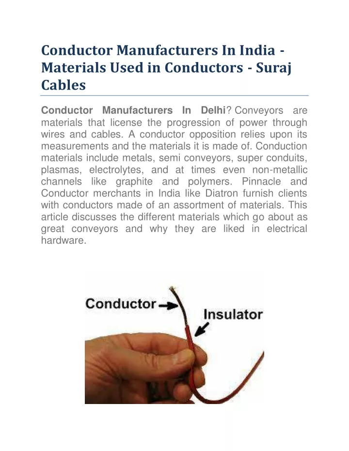 conductor manufacturers in india materials used