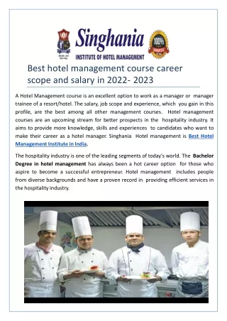 Best hotel management course career scope and salary in 2022- 2023