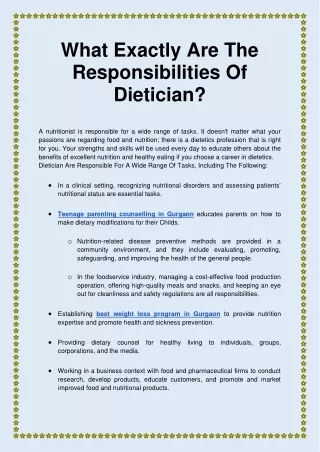 what exactly are the responsibilities of dietician