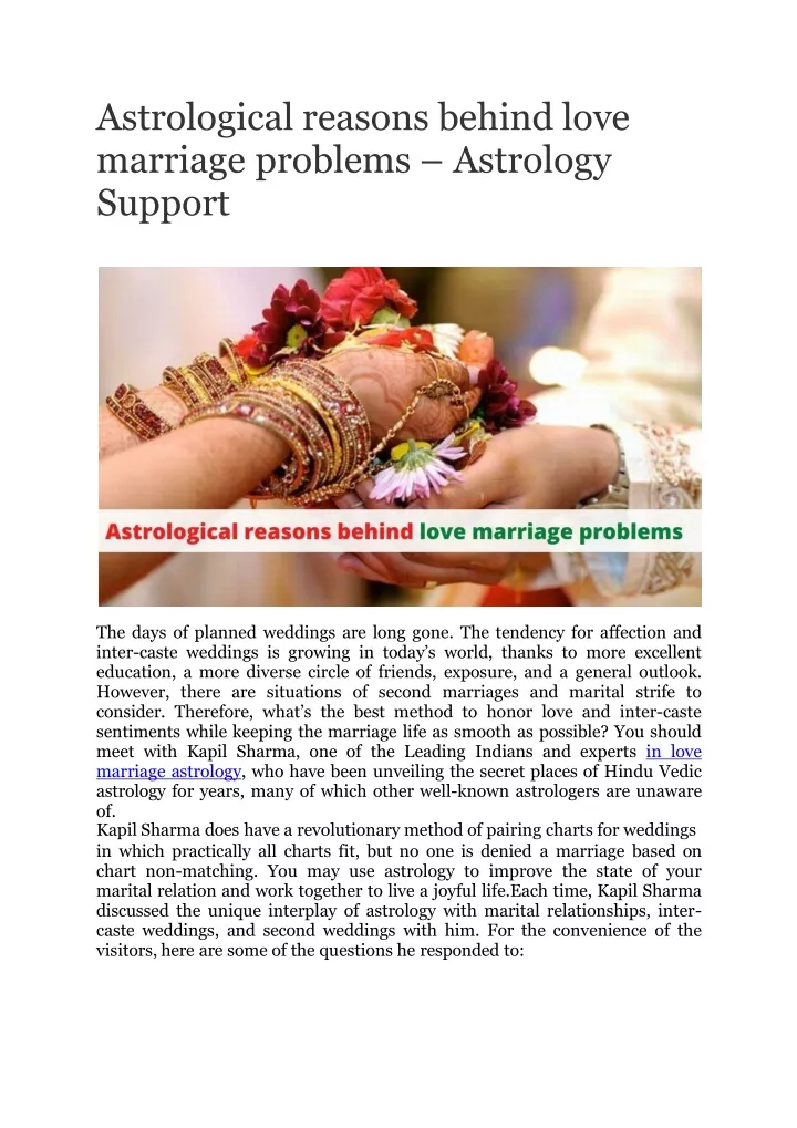 astrological reasons behind love marriage problems astrology support