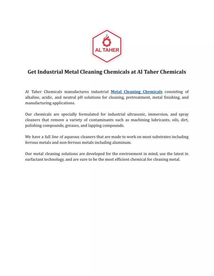 get industrial metal cleaning chemicals