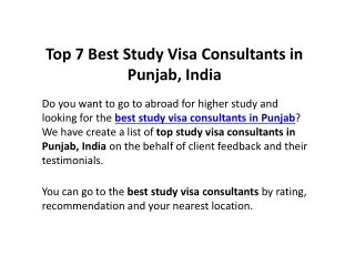 Top 7 Best Study Visa Consultants in Punjab, India