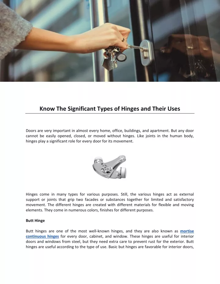 know the significant types of hinges and their