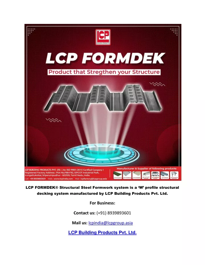 lcp formdek structural steel formwork system