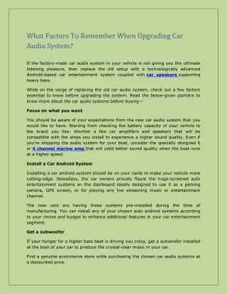 what factors to remember when upgrading car audio