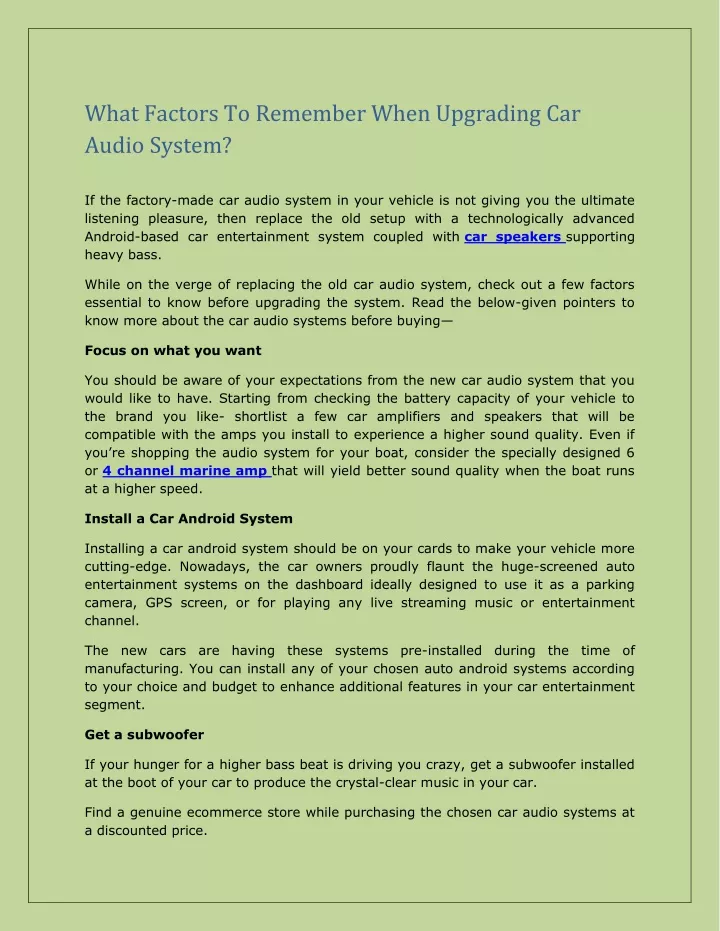 what factors to remember when upgrading car audio